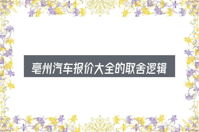 亳州汽车报价大全的取舍逻辑
