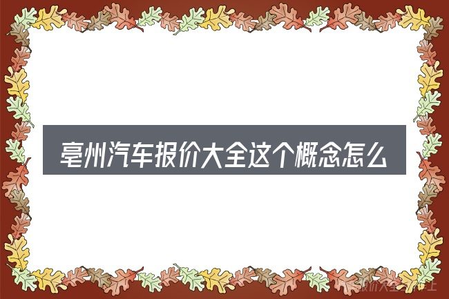 亳州汽车报价大全这个概念怎么理解