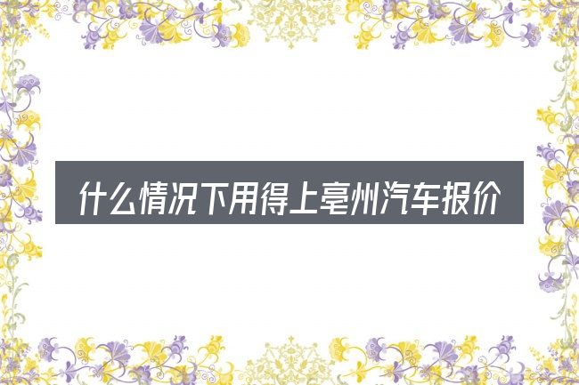 什么情况下用得上亳州汽车报价大全