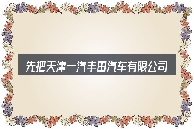 先把天津一汽丰田汽车有限公司的概念说清楚