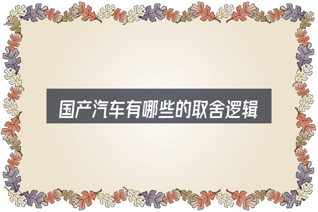 国产汽车有哪些的取舍逻辑
