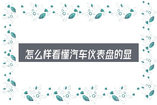 怎么样看懂汽车仪表盘的显示？概念、方法与实践