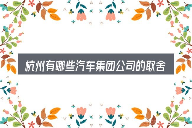杭州有哪些汽车集团公司的取舍逻辑
