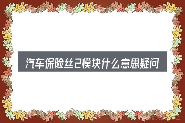 汽车保险丝2模块什么意思疑问集中回答