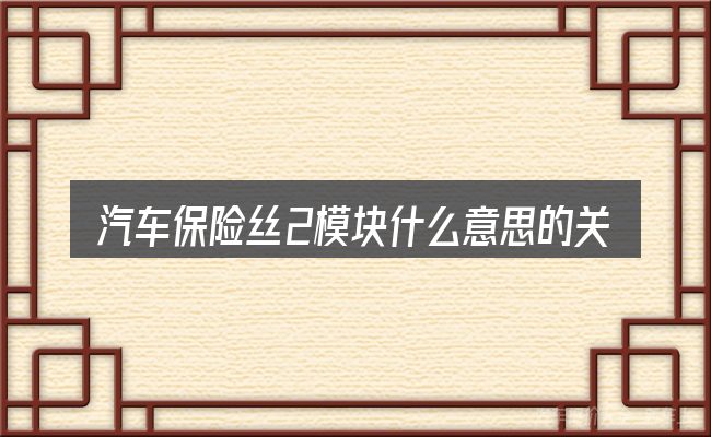 汽车保险丝2模块什么意思的关键环节