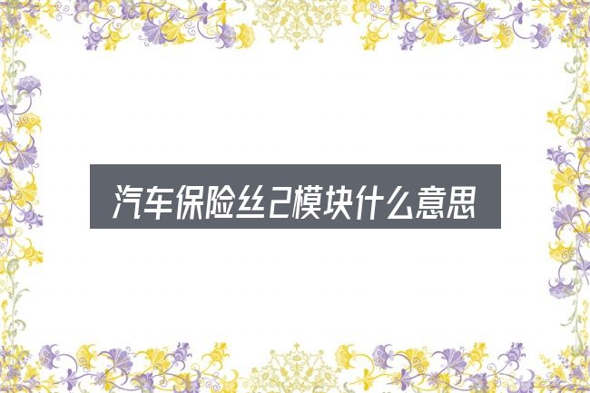 汽车保险丝2模块什么意思，从零开始的完整思路