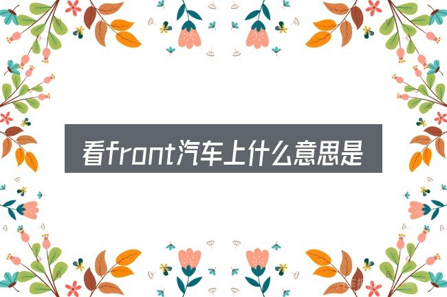 看front汽车上什么意思是什么意思,重点看这几项