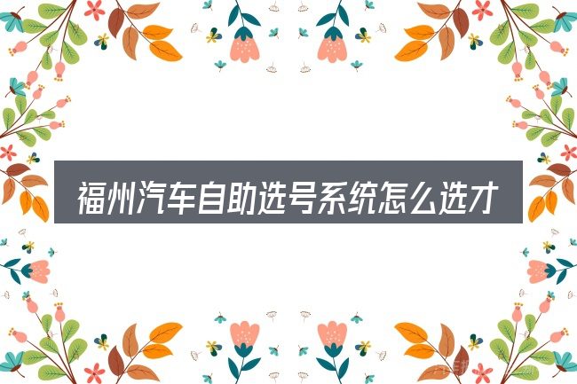 福州汽车自助选号系统怎么选才不容易出错