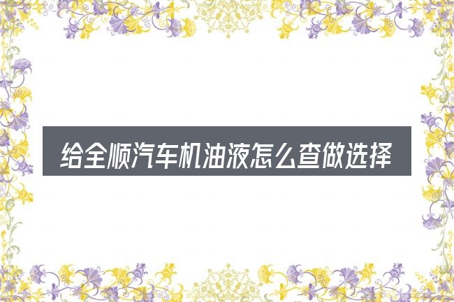 给全顺汽车机油液怎么查做选择时的几条原则