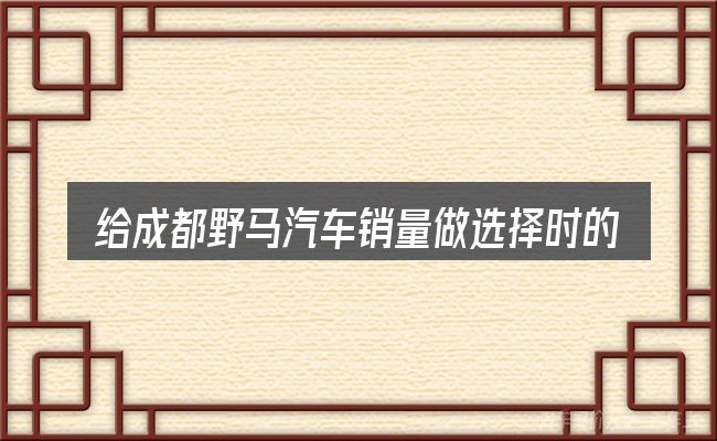 给成都野马汽车销量做选择时的几条原则