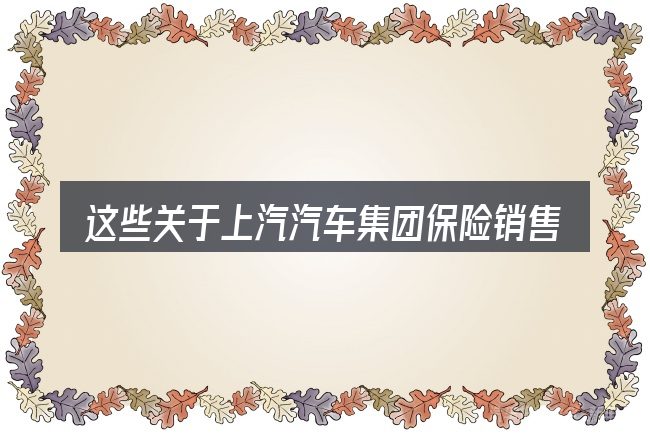 这些关于上汽汽车集团保险销售有限的理解可能有偏差