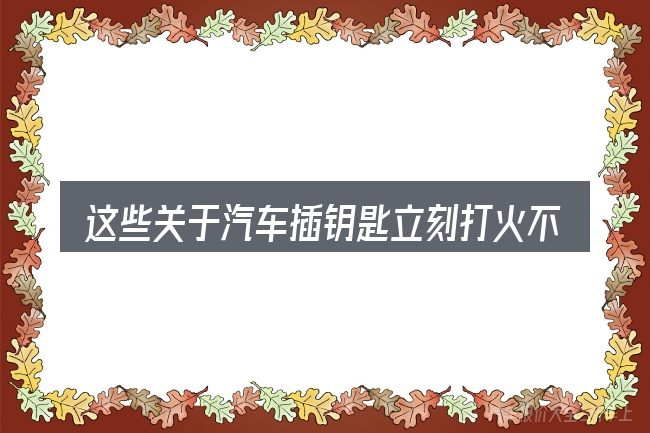 这些关于汽车插钥匙立刻打火不好打着车的理解可能有偏差
