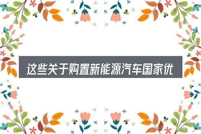这些关于购置新能源汽车国家优惠政策的理解可能有偏差