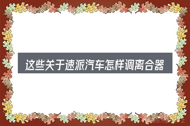 这些关于速派汽车怎样调离合器高低的理解可能有偏差