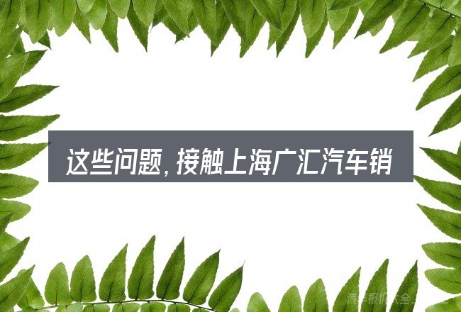这些问题,接触上海广汇汽车销售公司的人几乎都会遇到