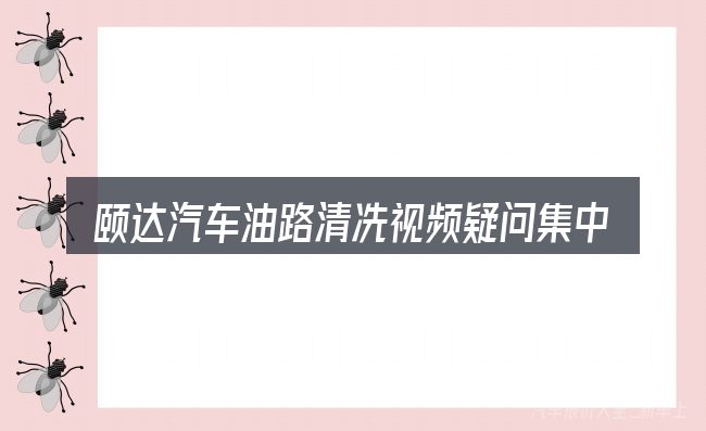 颐达汽车油路清冼视频疑问集中回答